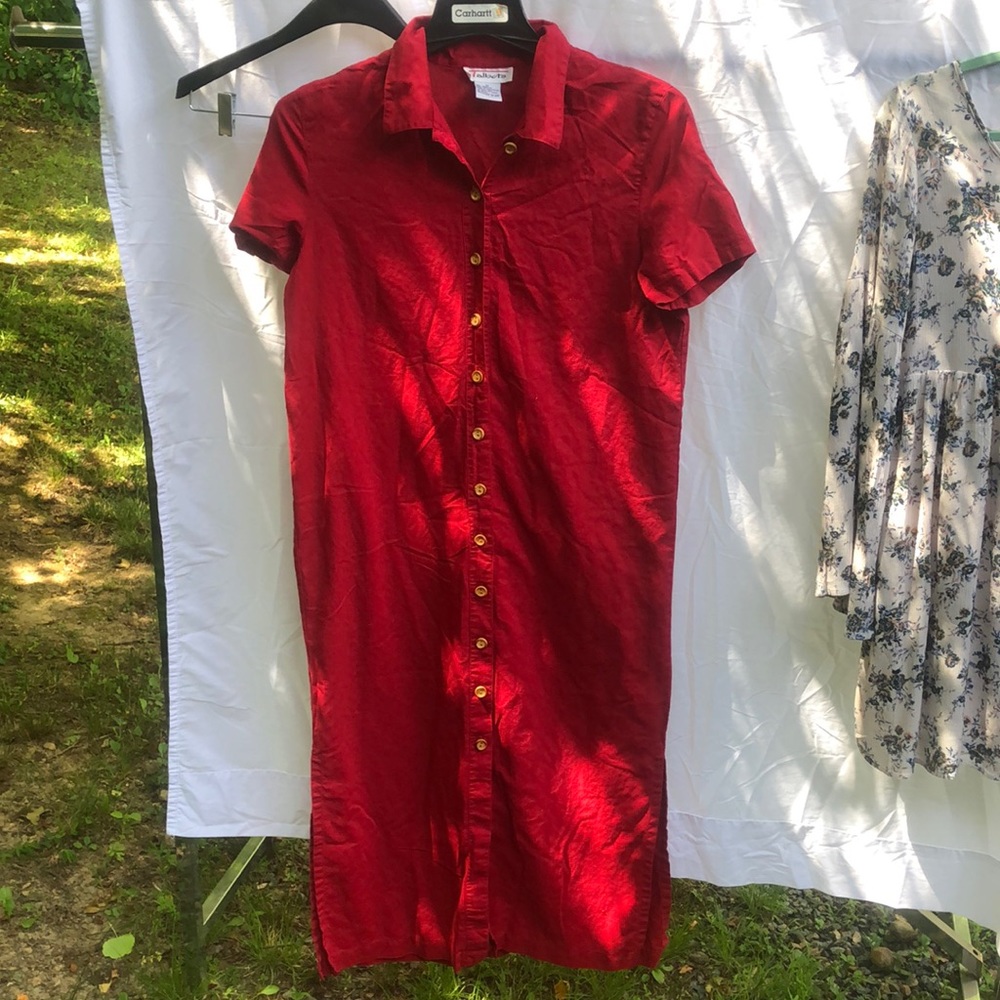Red,size 12 Talbots straight dress. 20 1/2 W, 48” L. 13 1/2” slit on sides.
